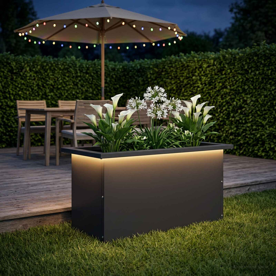 Plantekasse med LED Sort 30 x 60 x 30 cm Stål
