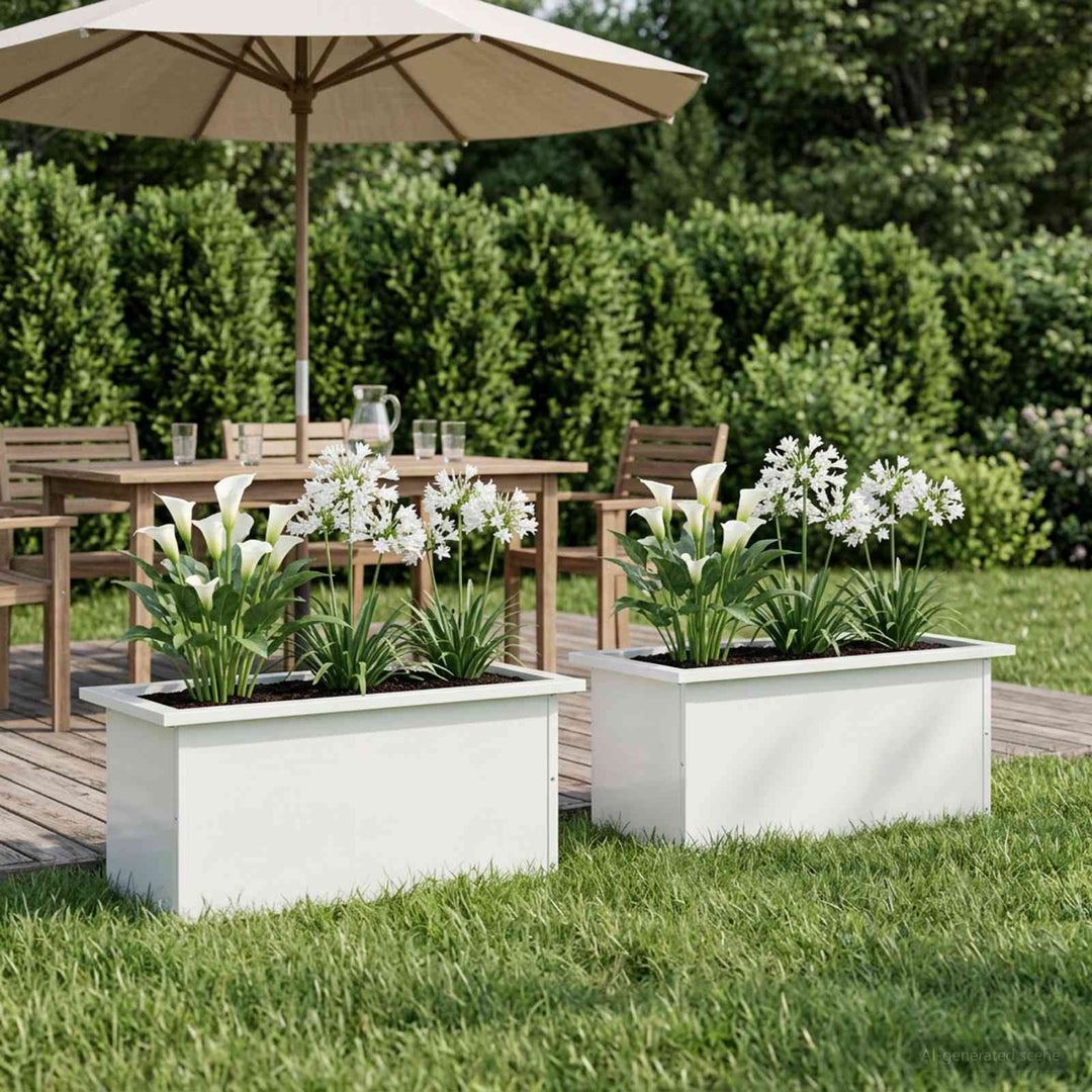 Plantekasse med LED 2 stk. Hvid 30 × 60 × 30 cm Stål