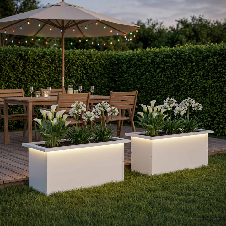 Plantekasse med LED 2 stk. Hvid 30 × 60 × 30 cm Stål