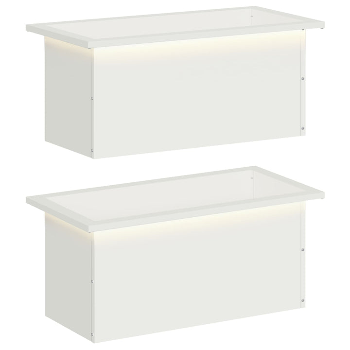 Plantekasse med LED 2 stk. Hvid 30 × 60 × 30 cm Stål