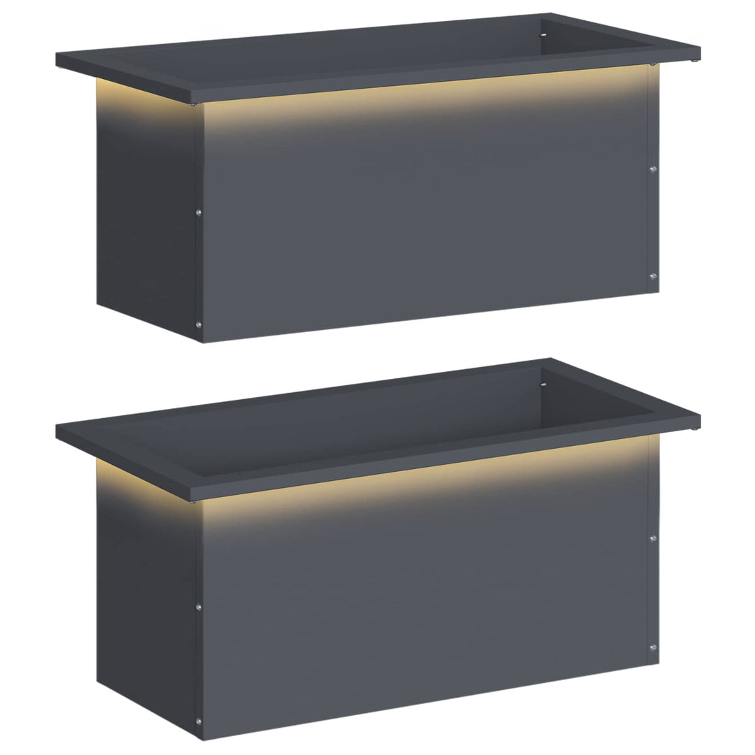 Plantekasse med LED 2 stk. Antracit 30 × 60 × 30 cm Stål