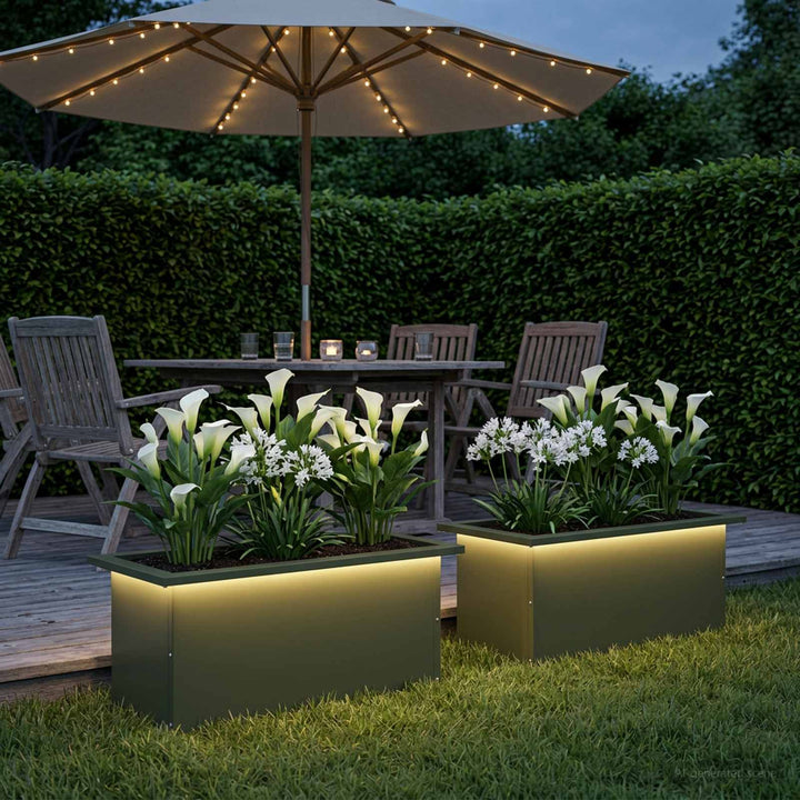Plantekasse med LED 2 stk. Olivengrøn 30 × 60 × 30 cm Stål