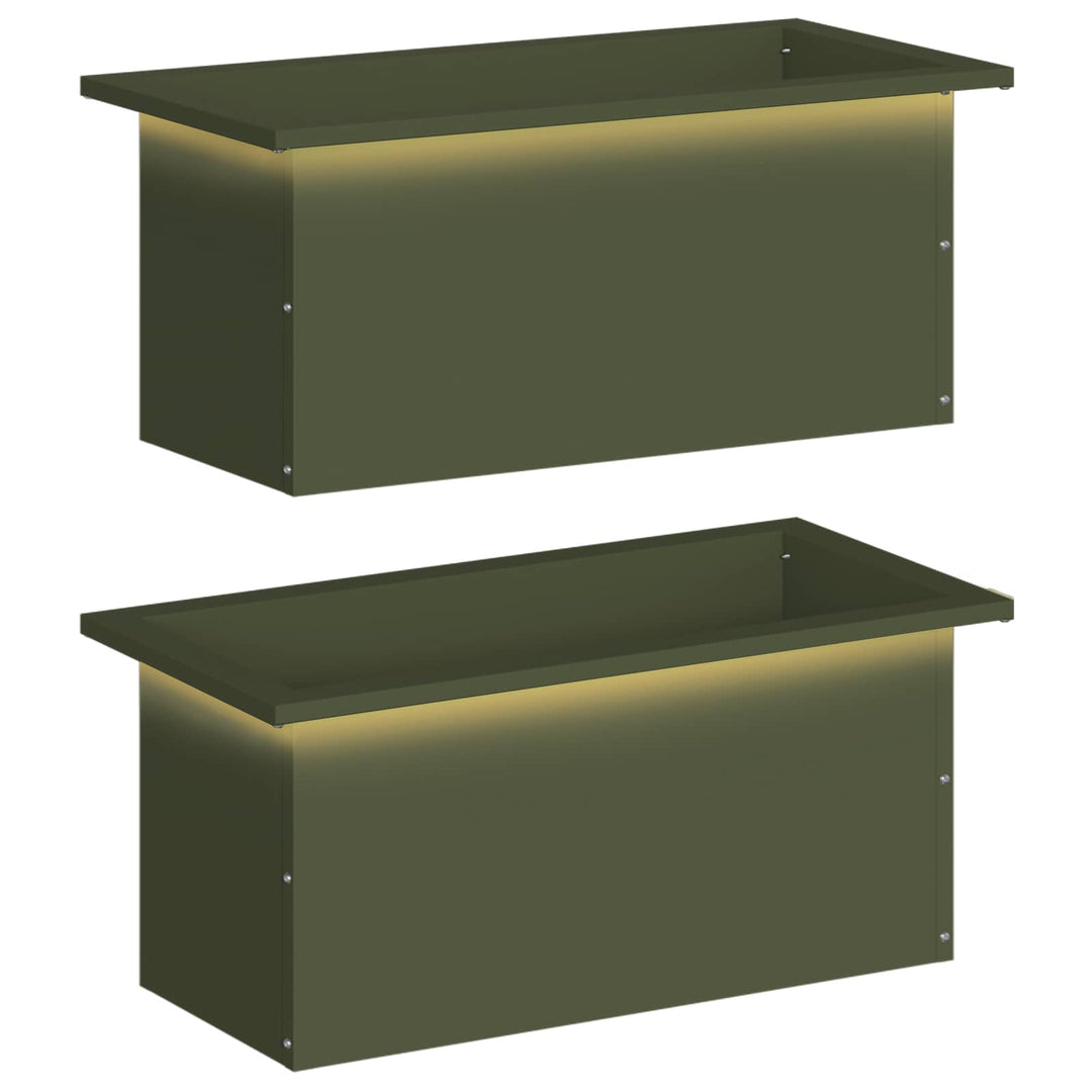 Plantekasse med LED 2 stk. Olivengrøn 30 × 60 × 30 cm Stål