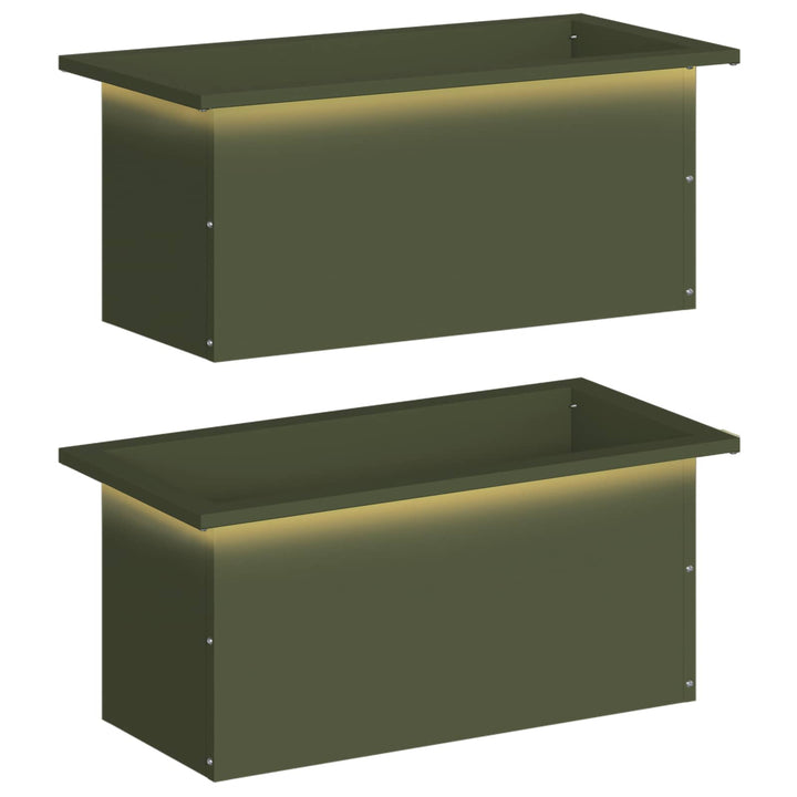 Plantekasse med LED 2 stk. Olivengrøn 30 × 60 × 30 cm Stål