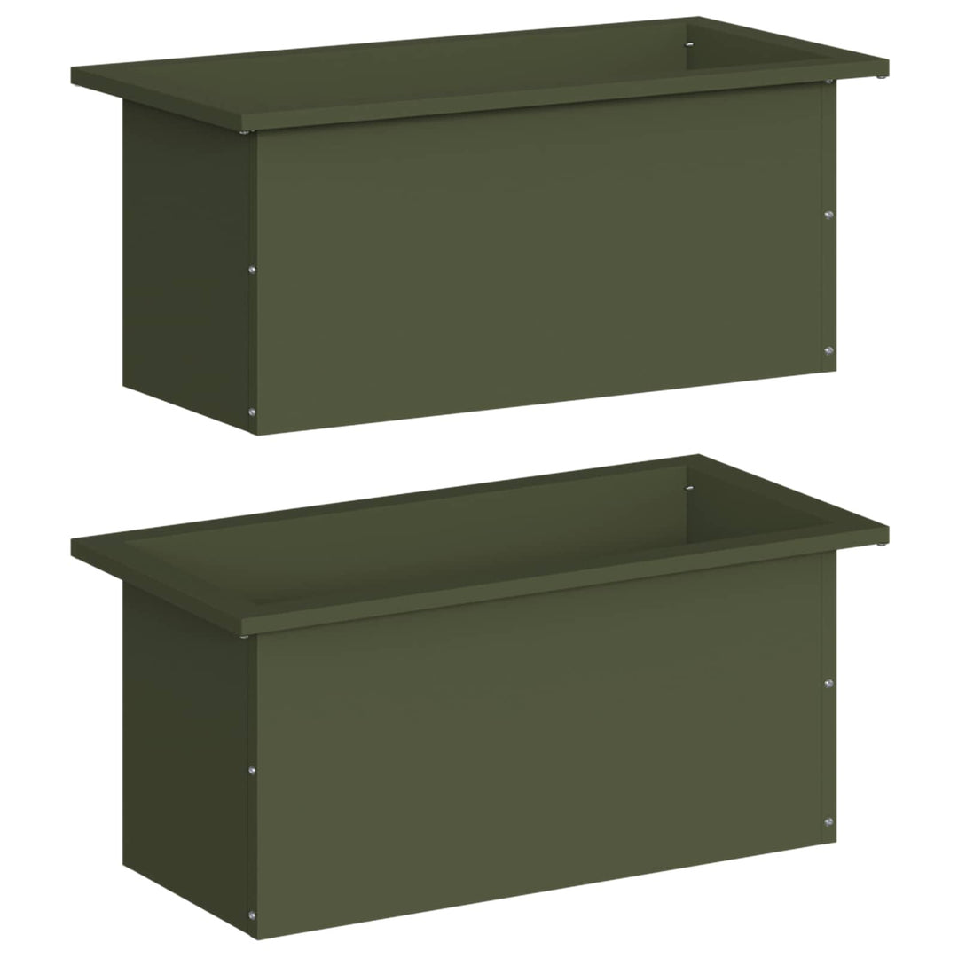 Plantekasse med LED 2 stk. Olivengrøn 30 × 60 × 30 cm Stål