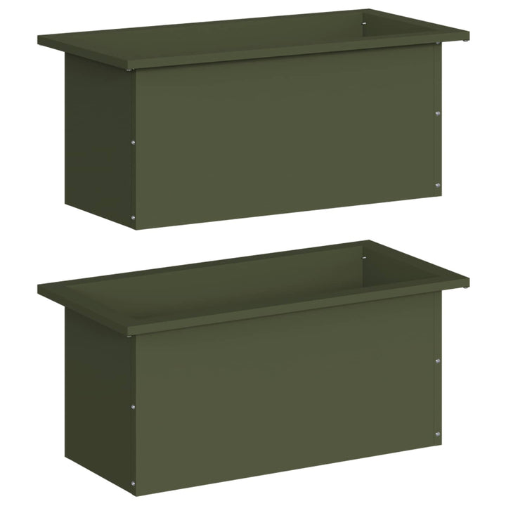 Plantekasse med LED 2 stk. Olivengrøn 30 × 60 × 30 cm Stål