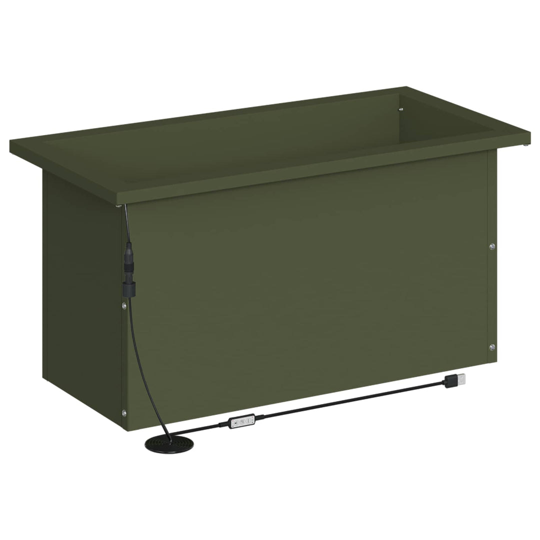 Plantekasse med LED 2 stk. Olivengrøn 30 × 60 × 30 cm Stål