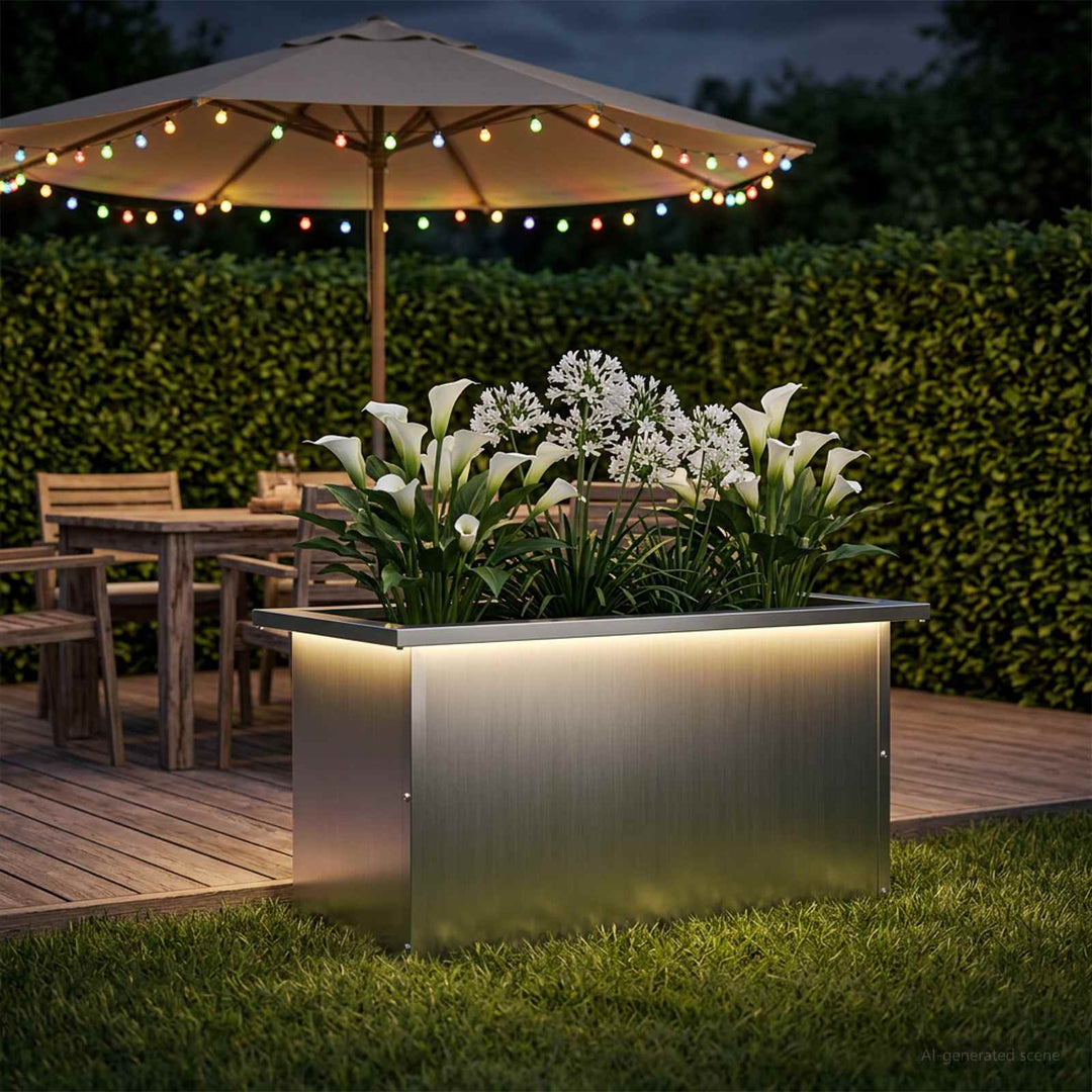 Plantekasse med LED Sølv 30 × 60 × 30 cm Galvaniseret stål