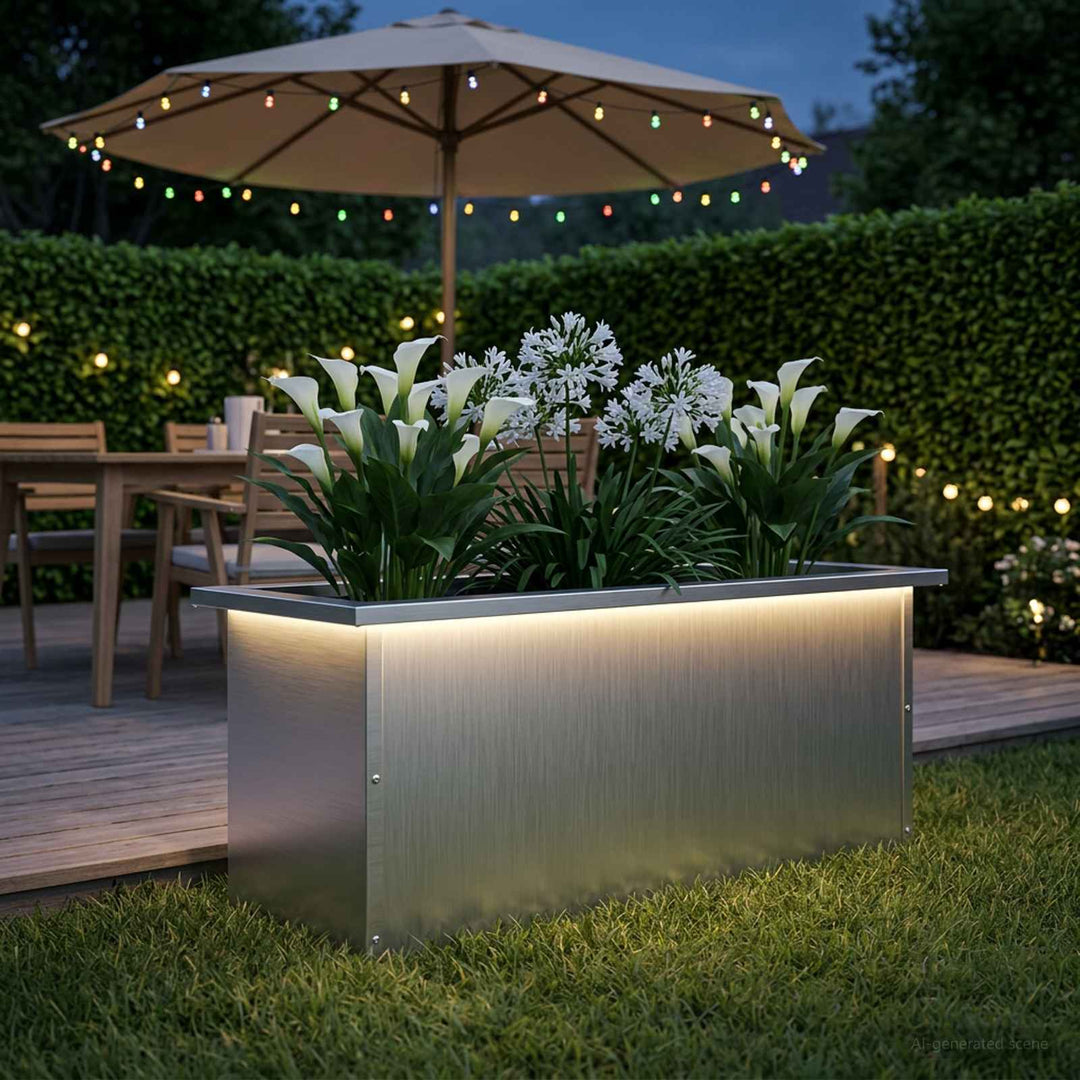Plantekasse med LED Hvid 30 x 80 x 30 cm Stål