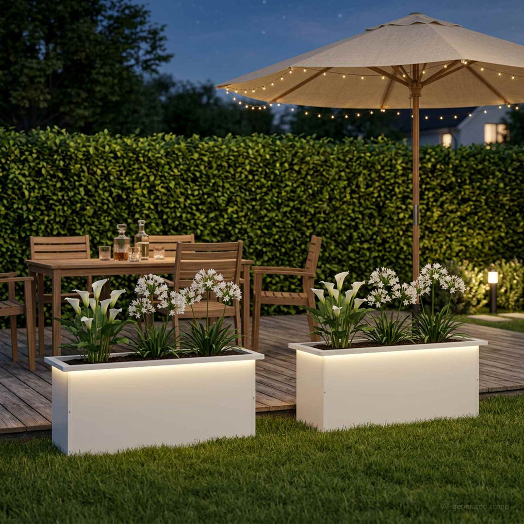 Plantekasse med LED 2 stk. Hvid 30 x 80 x 30 cm Stål