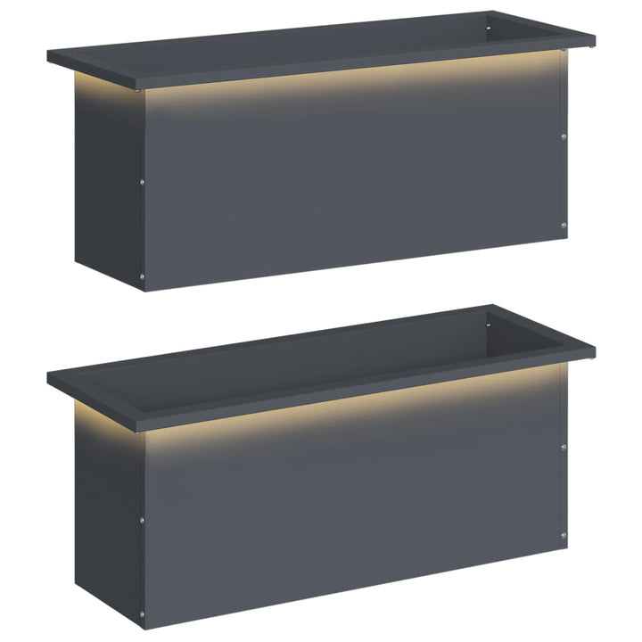 Plantekasse med LED 2 stk. Antracit 30 x 80 x 30 cm Stål