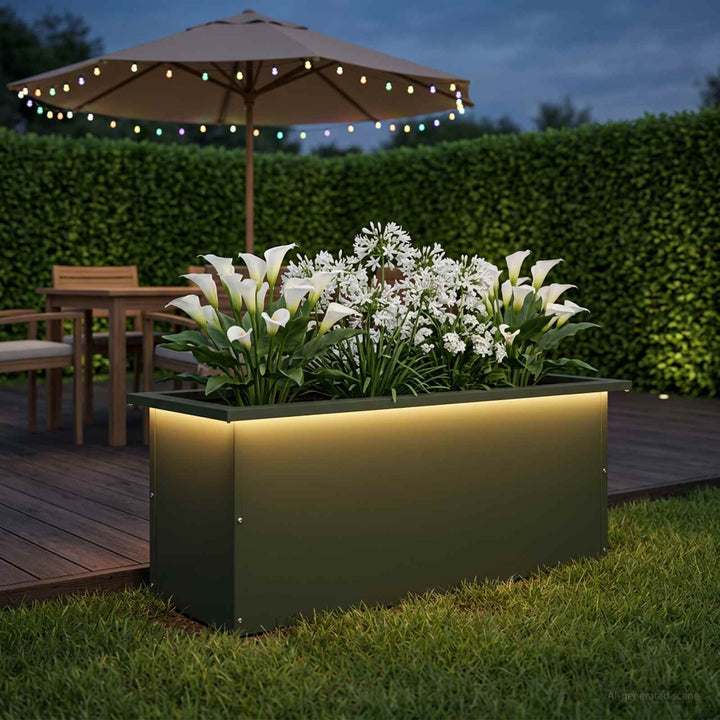 Plantekasse med LED Olivengrøn 30 x 80 x 30 cm Stål