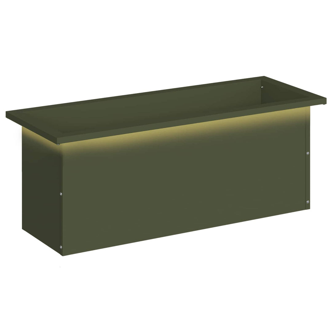 Plantekasse med LED Olivengrøn 30 x 80 x 30 cm Stål
