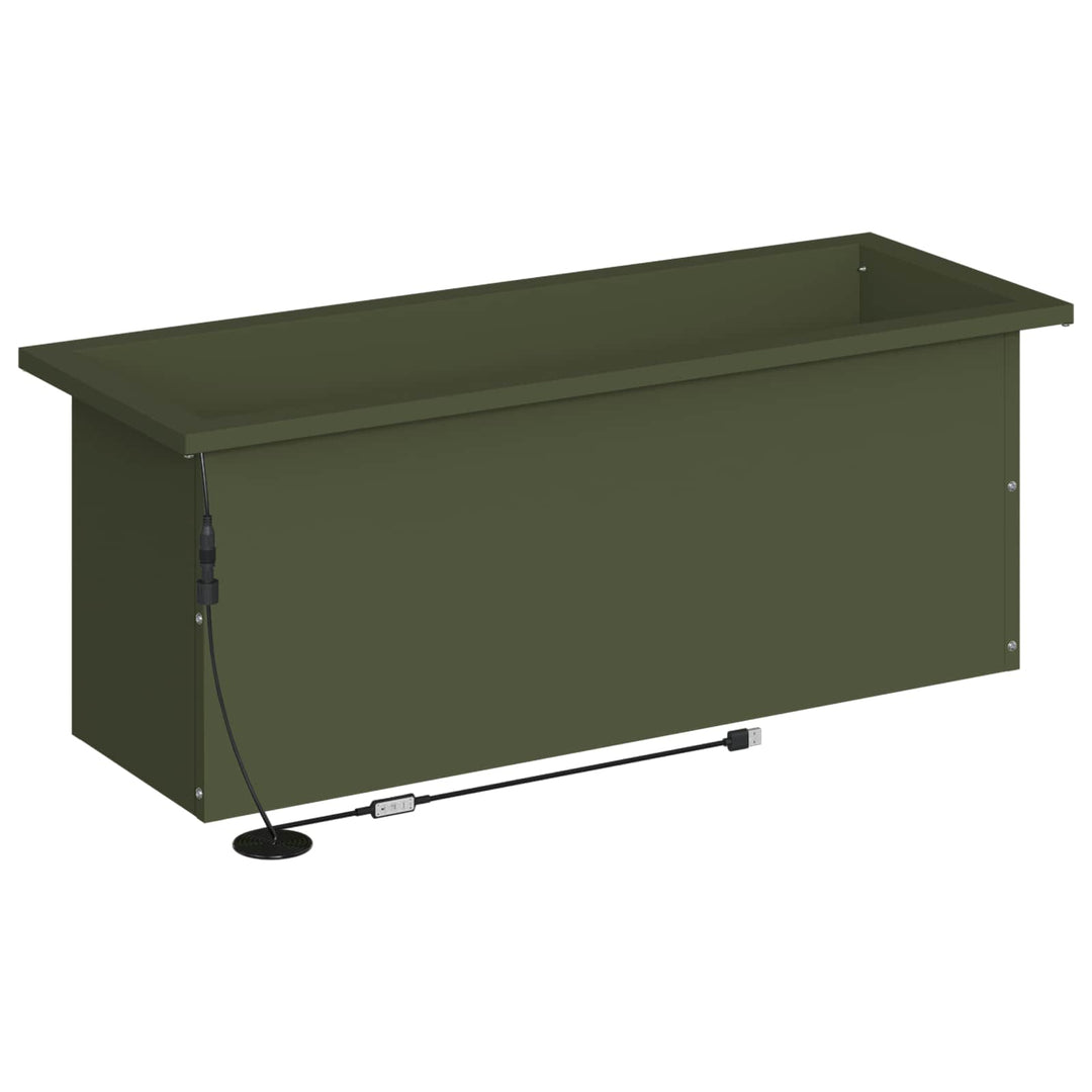 Plantekasse med LED Olivengrøn 30 x 80 x 30 cm Stål