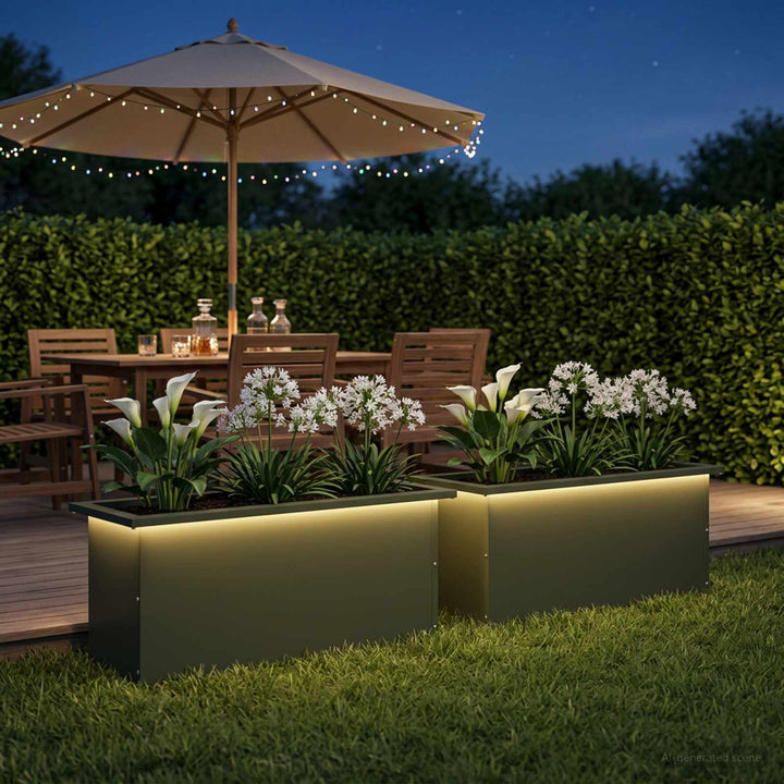 Plantekasse med LED 2 stk. Olivengrøn 30 x 80 x 30 cm Stål