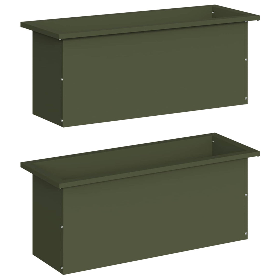 Plantekasse med LED 2 stk. Olivengrøn 30 x 80 x 30 cm Stål
