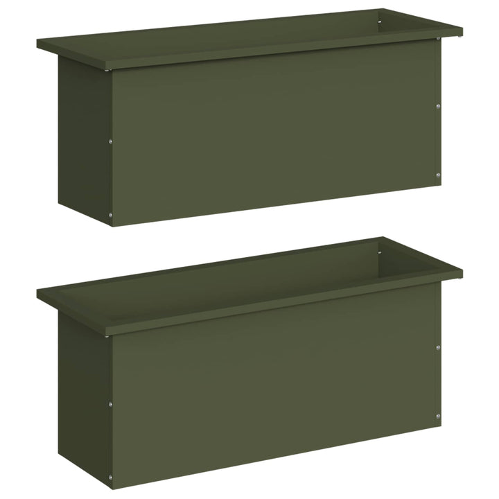 Plantekasse med LED 2 stk. Olivengrøn 30 x 80 x 30 cm Stål