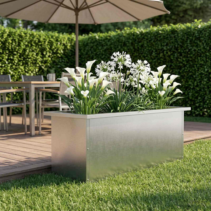 Plantekasse med LED Sølv 30 x 80 x 30 cm Rustfrit stål