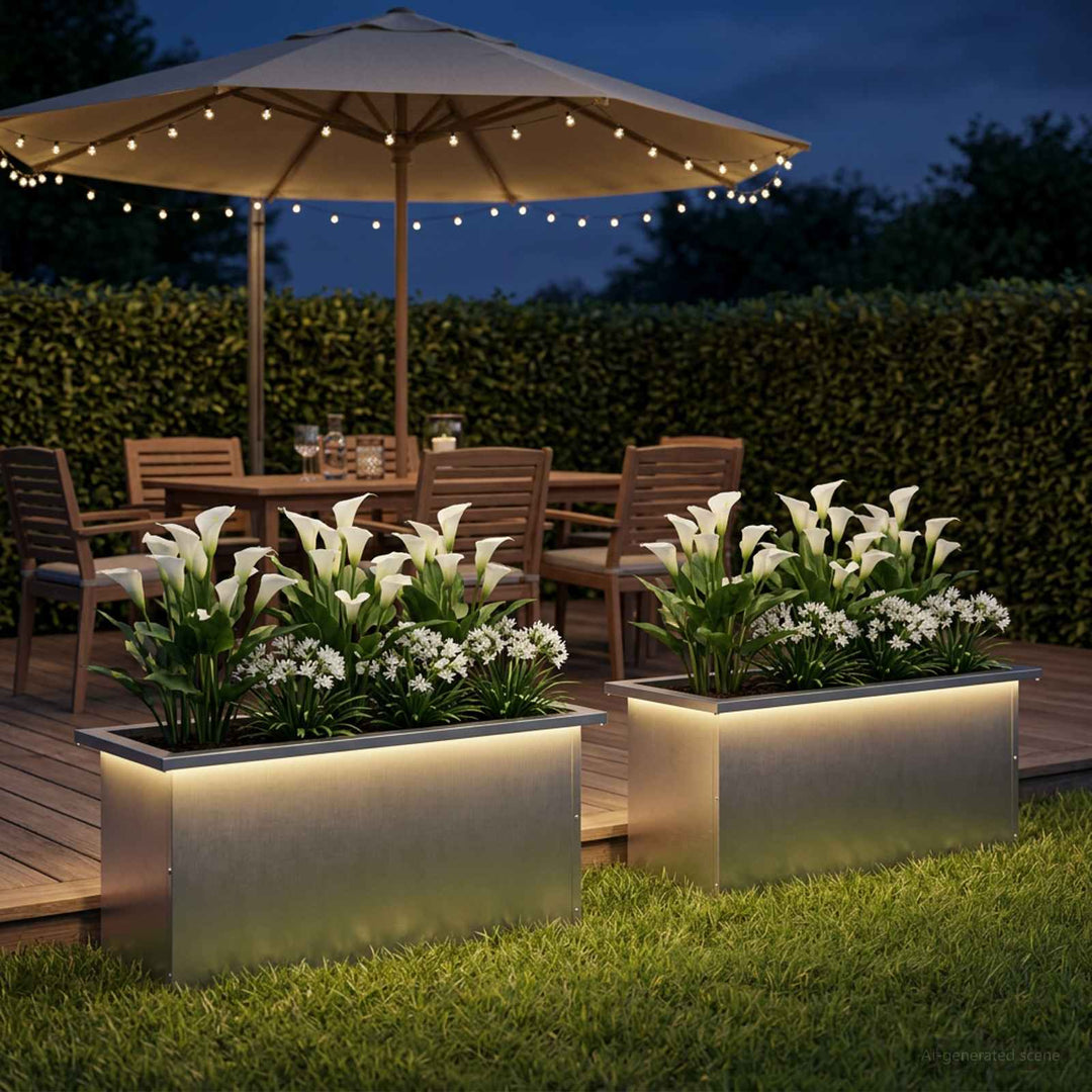 Plantekasse med LED 2 stk. Sølv 30 x 80 x 30 cm Rustfrit stål
