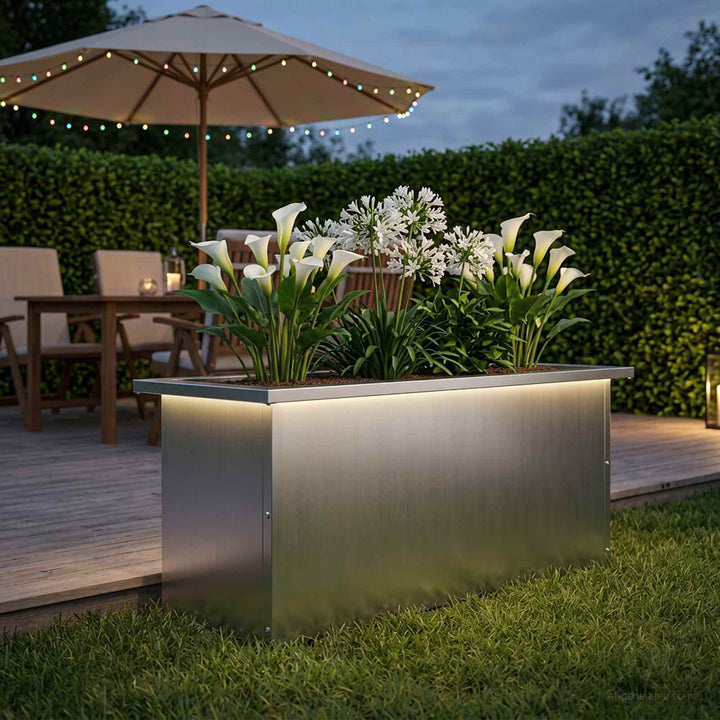 Plantekasse med LED Sølv 30 x 80 x 30 cm Galvaniseret stål