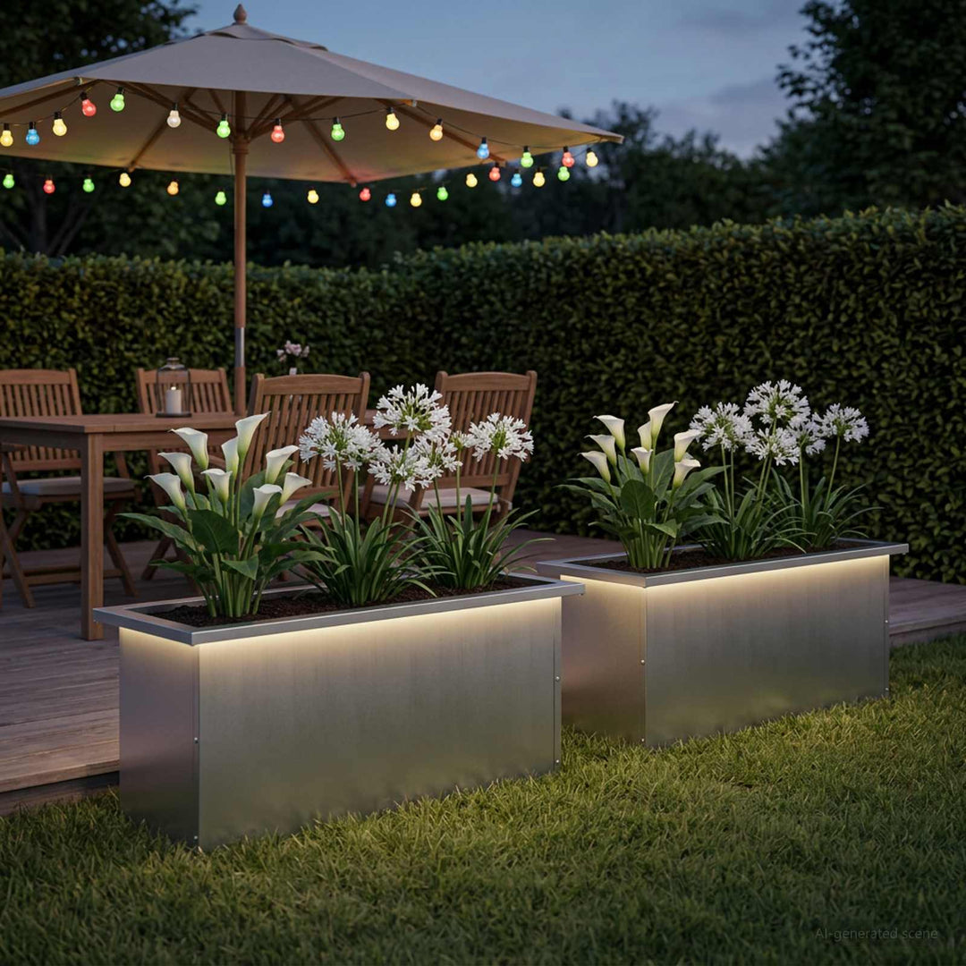 Plantekasse med LED 2 stk. Sølv 30 x 80 x 30 cm