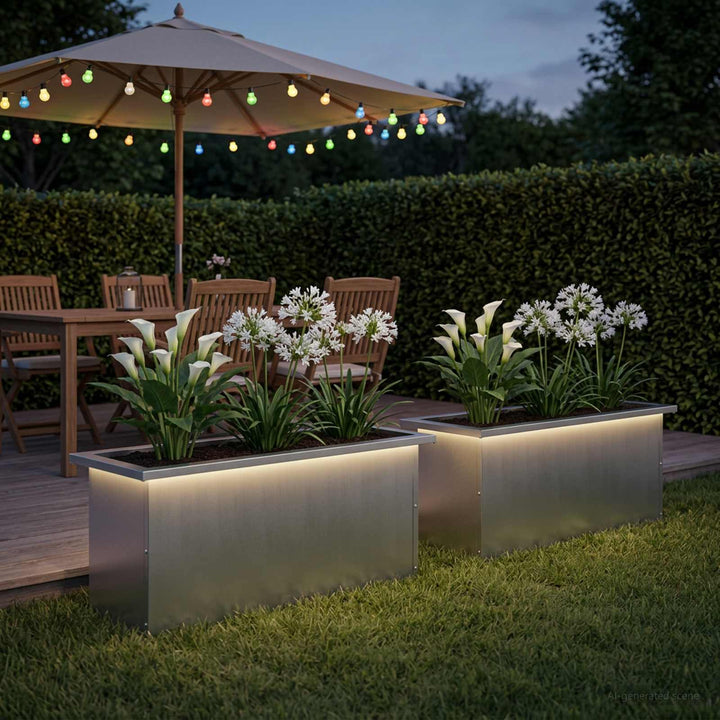 Plantekasse med LED 2 stk. Sølv 30 x 80 x 30 cm