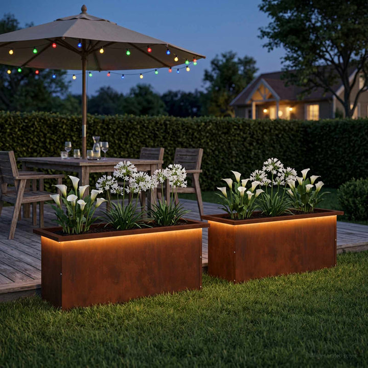 Plantekasse med LED 2 stk. Rusten 30 x 80 x 30 cm Cortenstål
