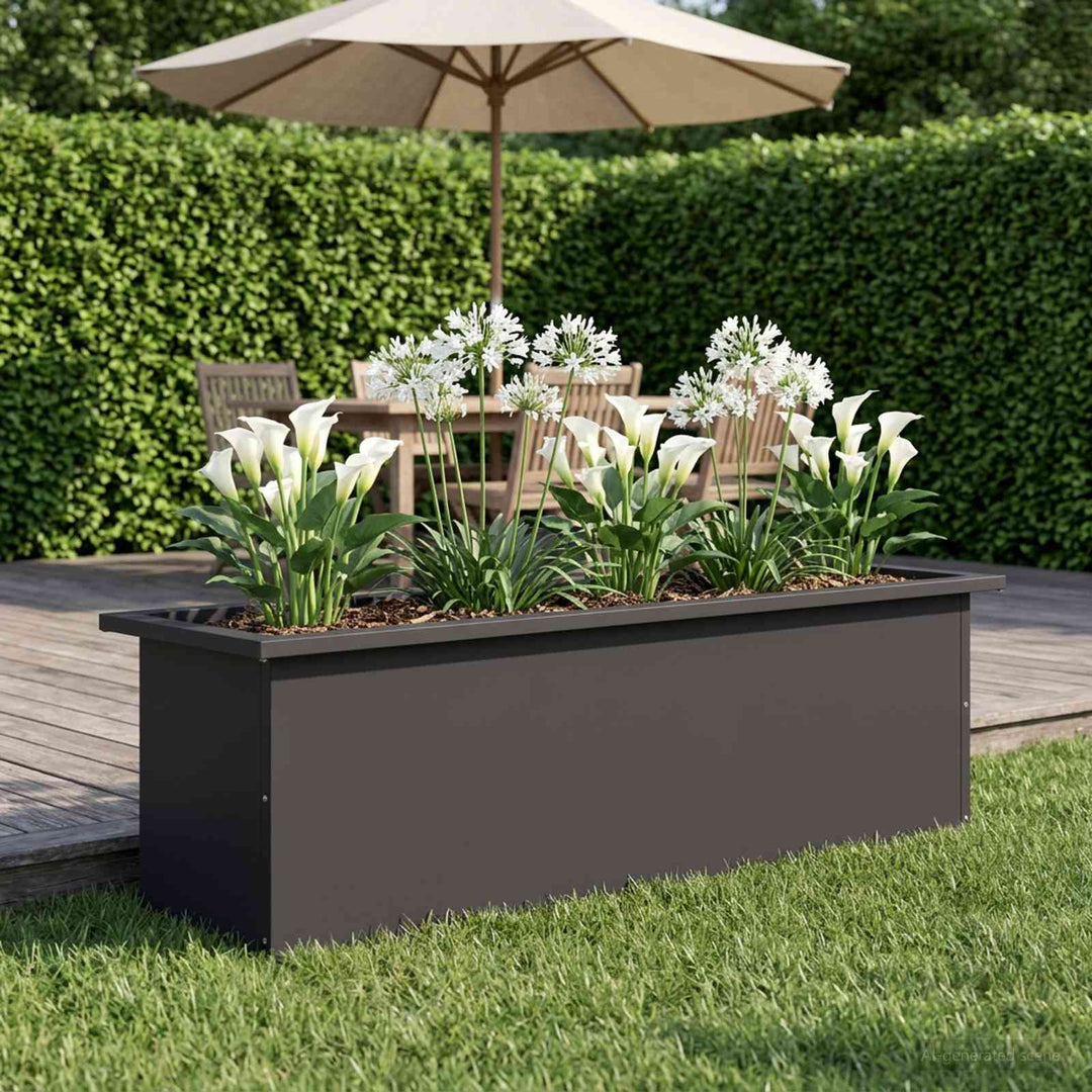 Plantekasse med LED Sort 30 x 100 x 30 cm Stål