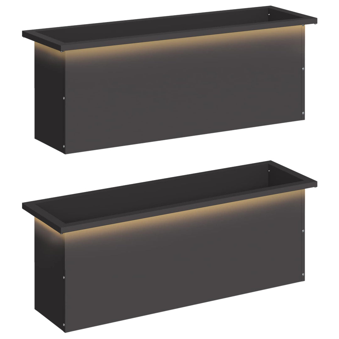 Plantekasse med LED 2 stk. Sort 30 × 100 × 30 cm Stål