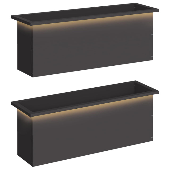 Plantekasse med LED 2 stk. Sort 30 × 100 × 30 cm Stål