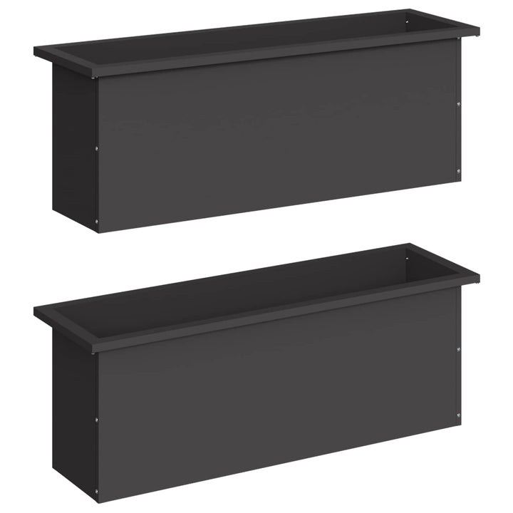 Plantekasse med LED 2 stk. Sort 30 × 100 × 30 cm Stål