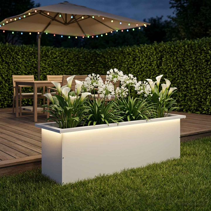 Plantekasse med LED Hvid 30 × 100 × 30 cm Stål