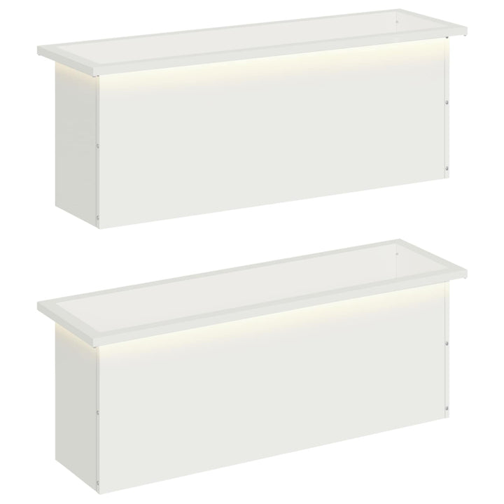 Plantekasse med LED 2 stk. Hvid 30 × 100 × 30 cm Stål