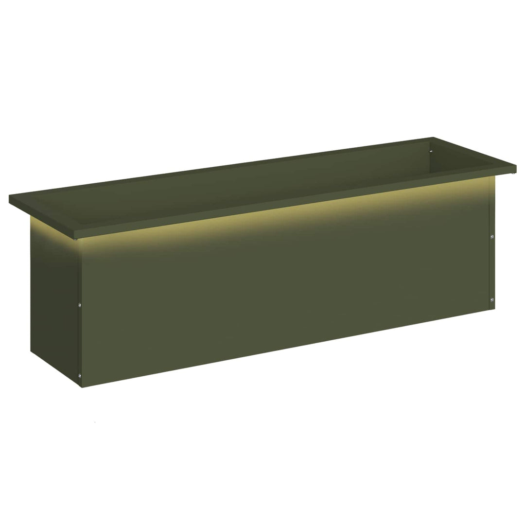 Plantekasse med LED Olivengrøn 30 × 100 × 30 cm Stål