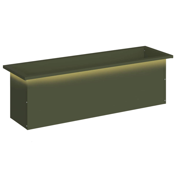 Plantekasse med LED Olivengrøn 30 × 100 × 30 cm Stål
