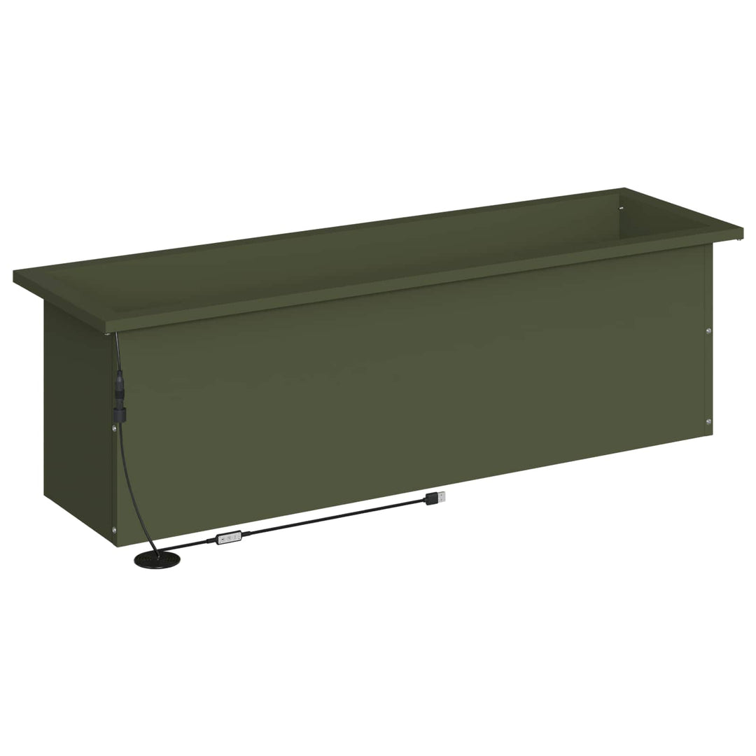 Plantekasse med LED Olivengrøn 30 × 100 × 30 cm Stål