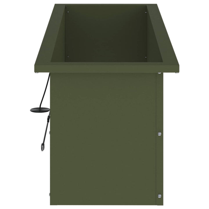 Plantekasse med LED Olivengrøn 30 × 100 × 30 cm Stål