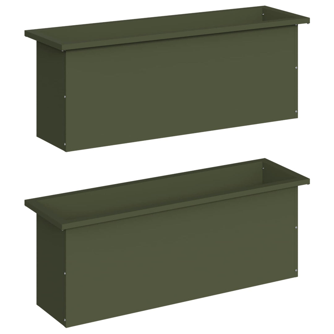 Plantekasse med LED 2 stk. Olivengrøn 30 × 100 × 30 cm Stål