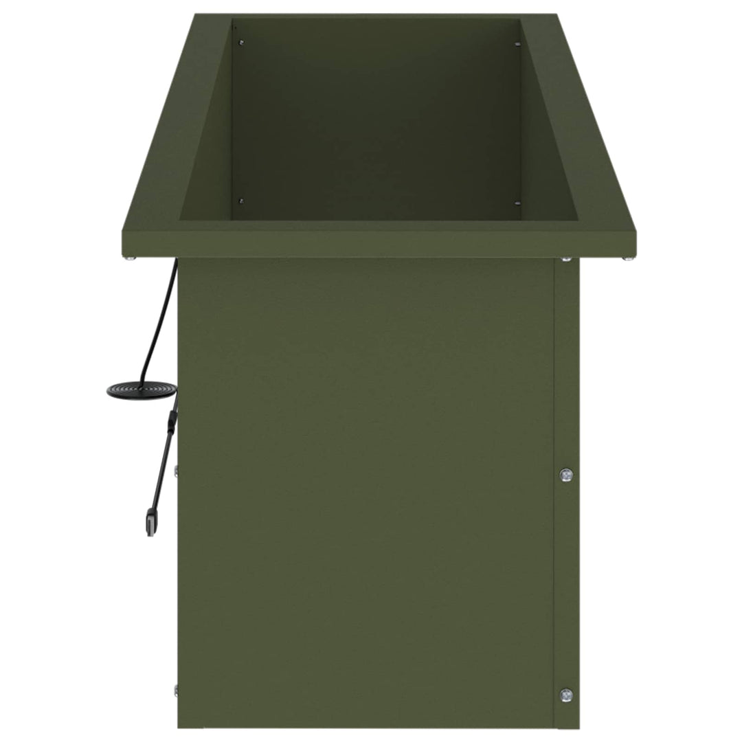 Plantekasse med LED 2 stk. Olivengrøn 30 × 100 × 30 cm Stål