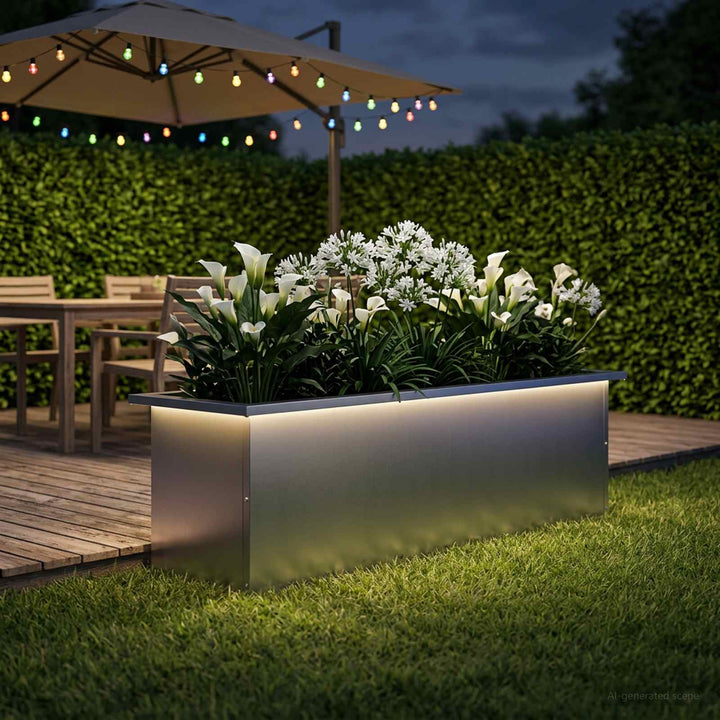 Plantekasse med LED Sølv 30 × 100 × 30 cm Galvaniseret stål