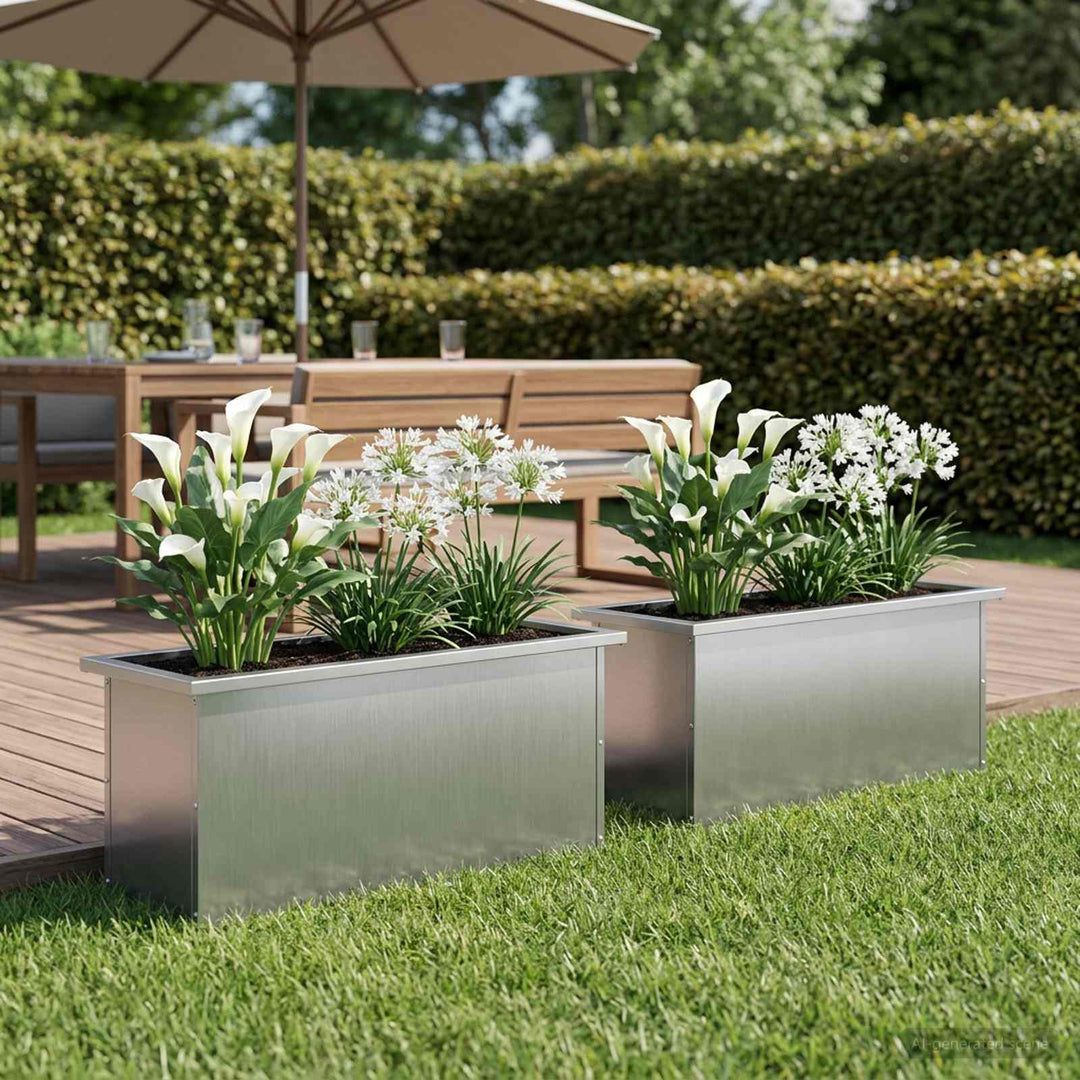 Plantekasse med LED 2 stk. Sølv 30 × 100 × 30 cm