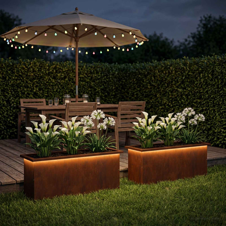 Plantekasse med LED 2 stk. Rusten 30 × 100 × 30 cm Cortenstål