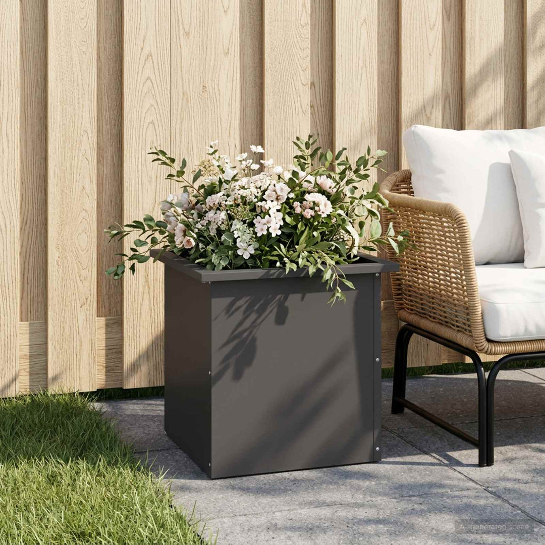 Plantekasse med LED Sort 40 x 40 x 40 cm Stål