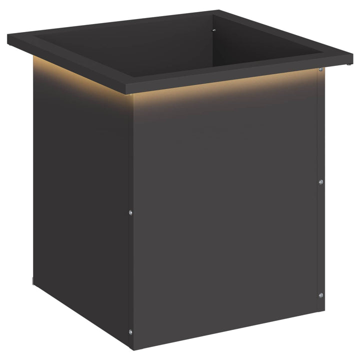 Plantekasse med LED Sort 40 x 40 x 40 cm Stål