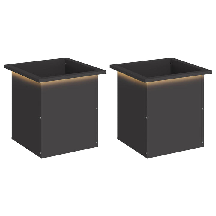 Plantekasse med LED 2 stk. Sort 40 x 40 x 40 cm Stål