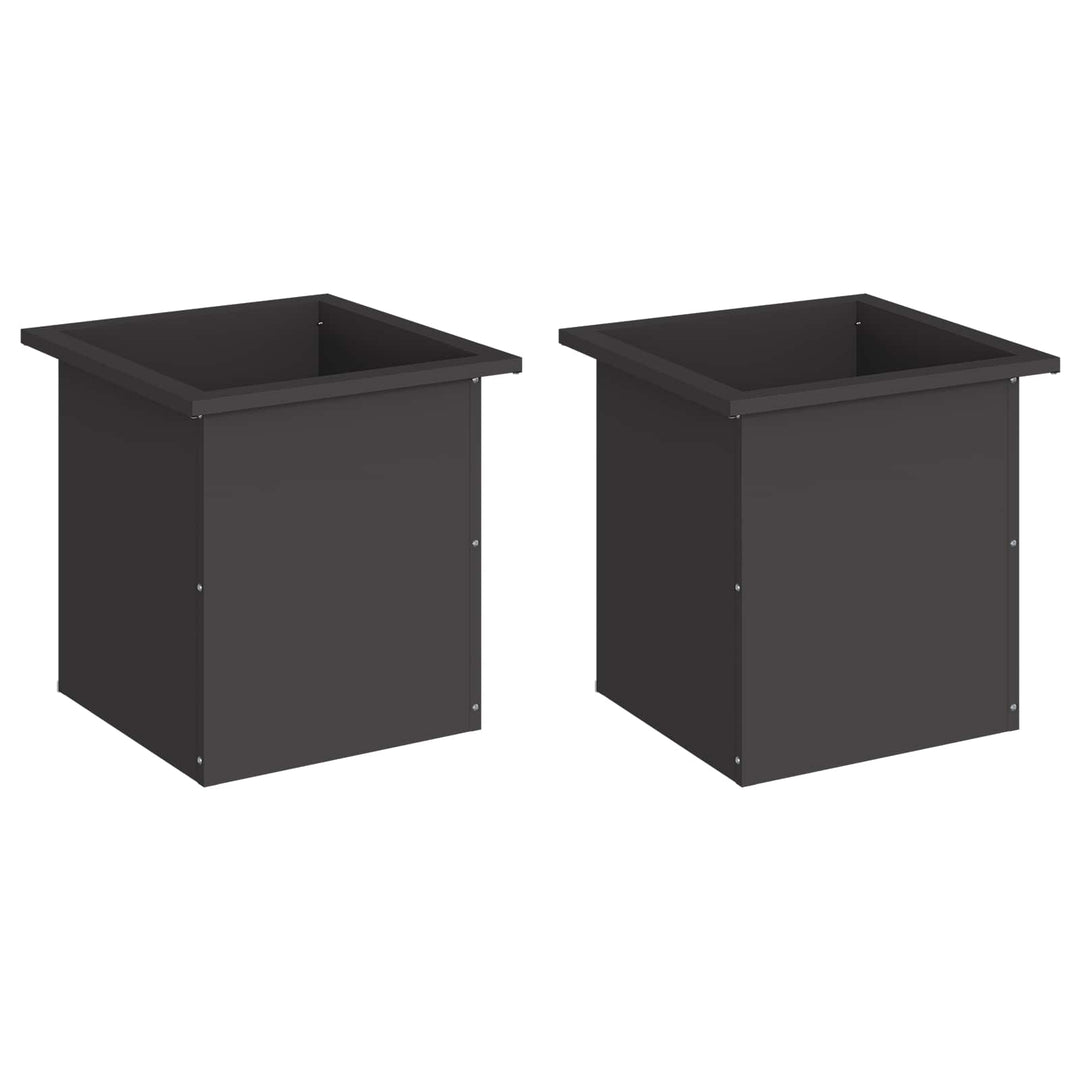 Plantekasse med LED 2 stk. Sort 40 x 40 x 40 cm Stål