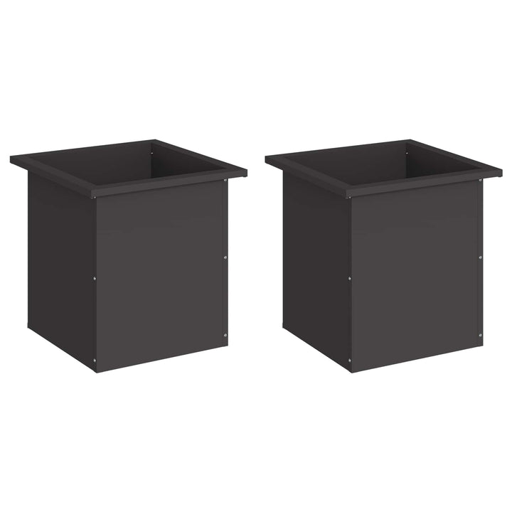 Plantekasse med LED 2 stk. Sort 40 x 40 x 40 cm Stål