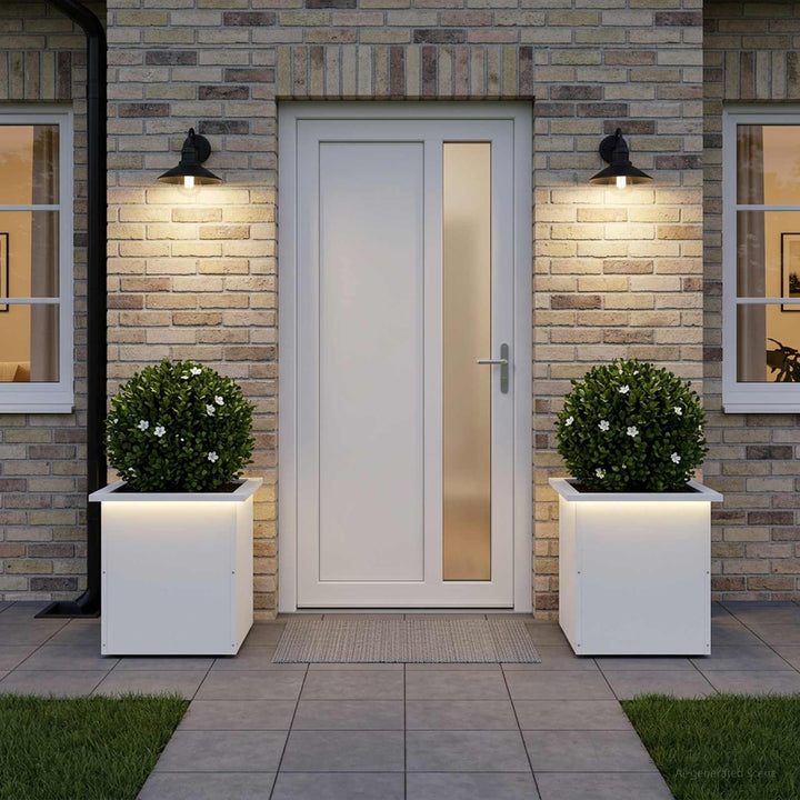 Plantekasse med LED 2 stk. Hvid 40 x 40 x 40 cm Stål