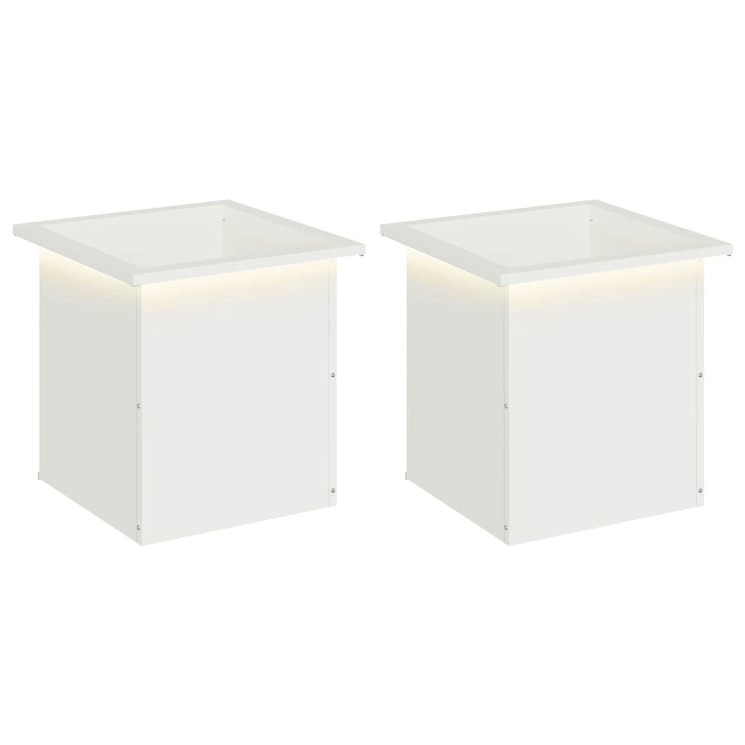 Plantekasse med LED 2 stk. Hvid 40 x 40 x 40 cm Stål