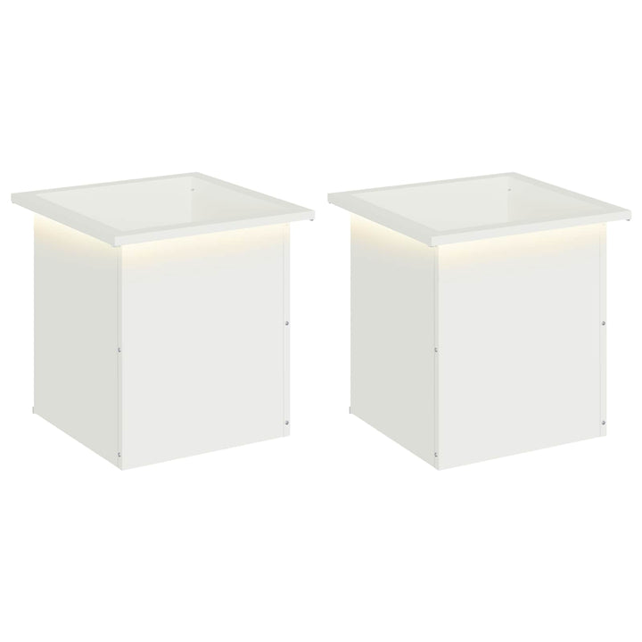 Plantekasse med LED 2 stk. Hvid 40 x 40 x 40 cm Stål